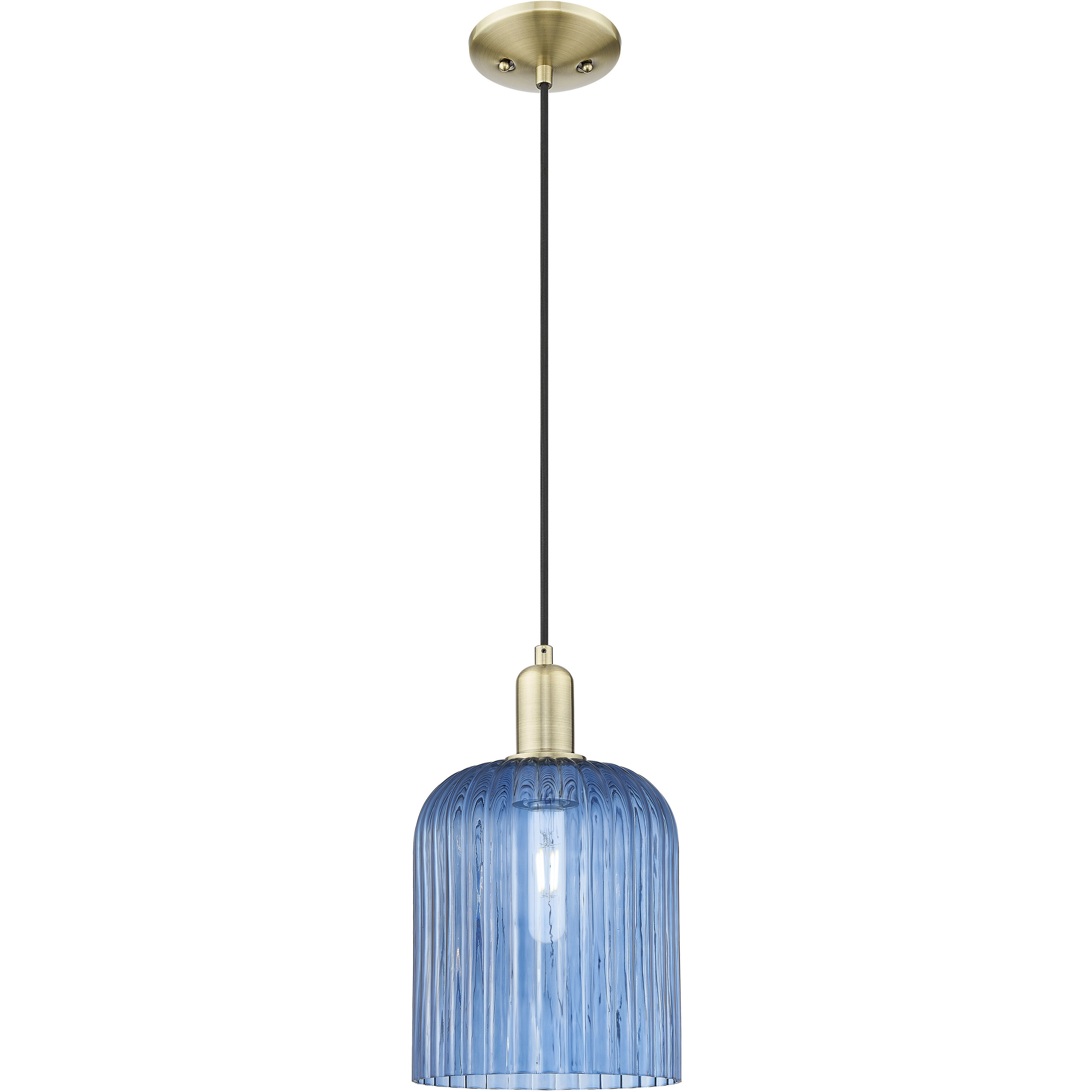 Arcadia Bridal Veil 1 Light 8 inch Antique Brass Mini Pendant Ceiling Light in Blue