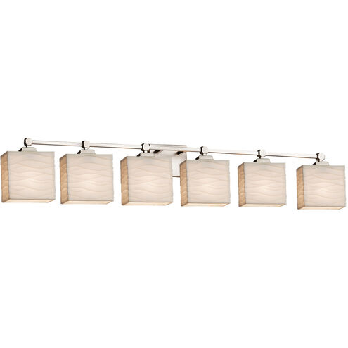 Porcelina 6 Light 50.5 inch Brushed Nickel Vanity Light Wall Light in Waves, Incandescent