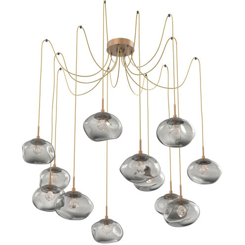 Nova LED 19 inch Novel Brass Swag Multi-Pendant Ceiling Light in 3000K LED, Zircon Inner - Smoke Outer