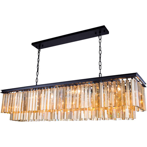 Sydney 12 Light 60 inch Matte Black Pendant Ceiling Light in Golden Teak, Urban Classic