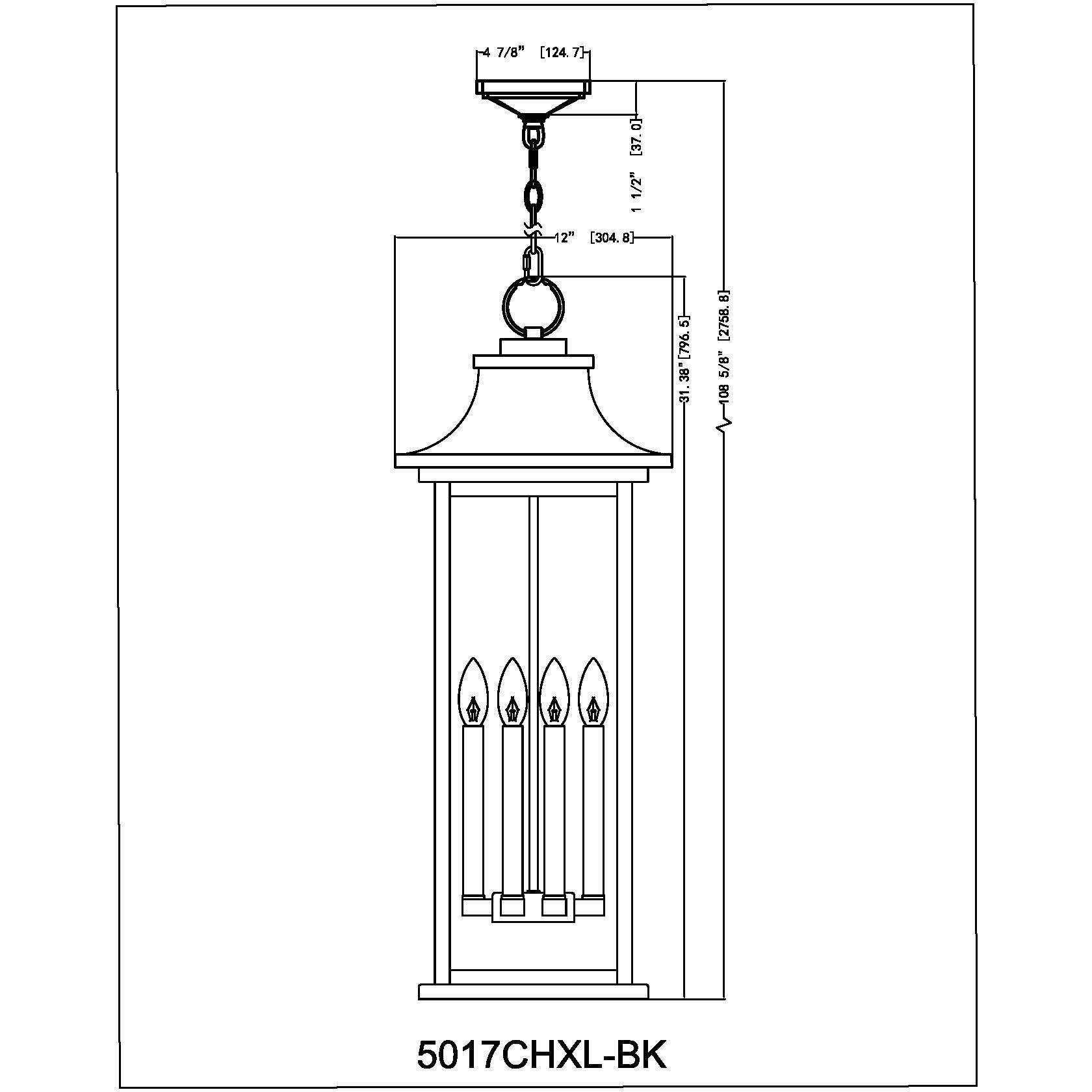Tiberius 6 Light 12 inch Black Outdoor Chain Mount Ceiling Fixture