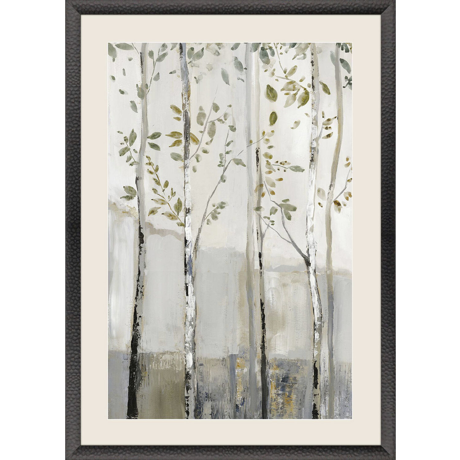 Blue Birch Serenade Gray and Green and Neutral and White Framed Art