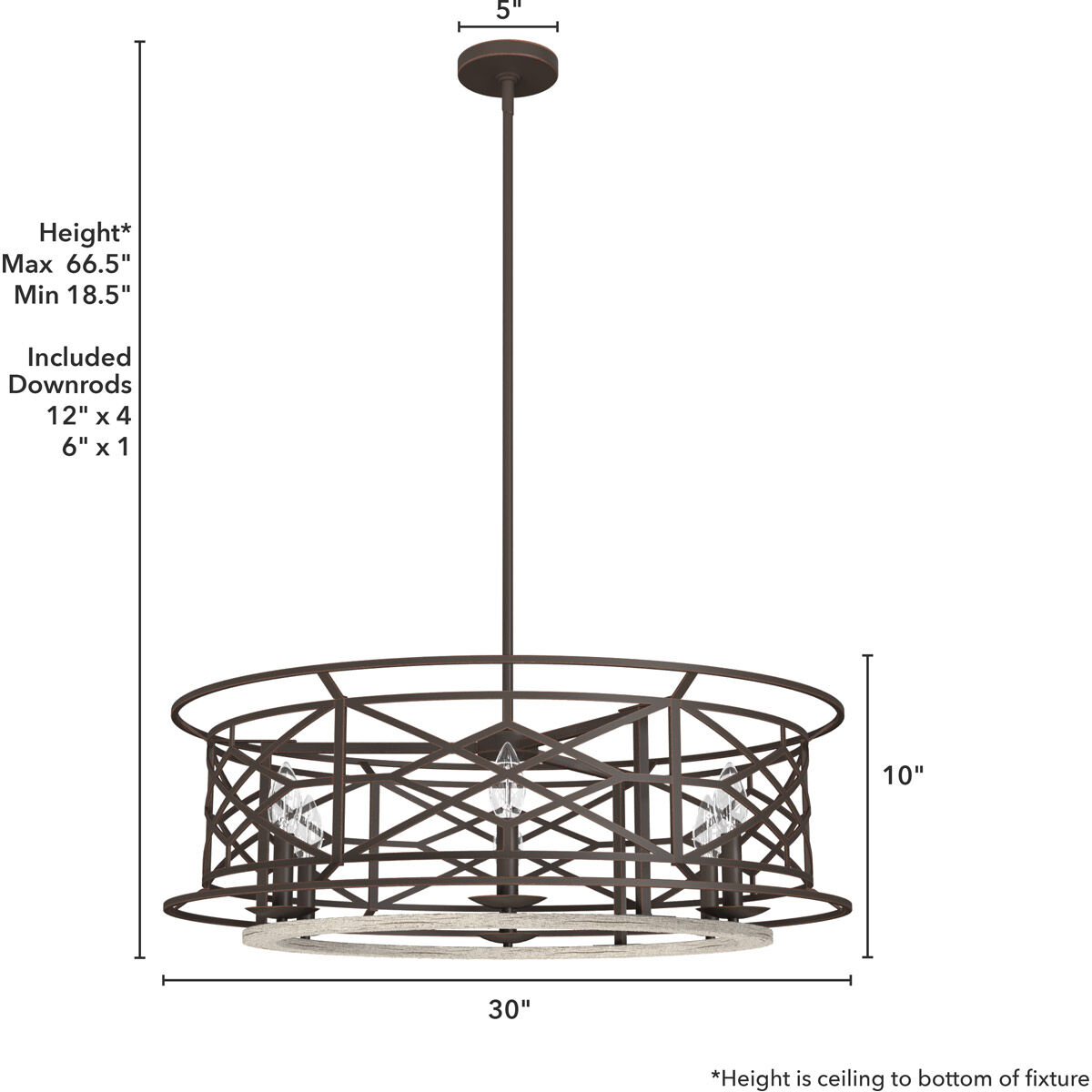 Langwood 6 Light 30 inch Onyx Bengal and Barnwood Chandelier Ceiling Light