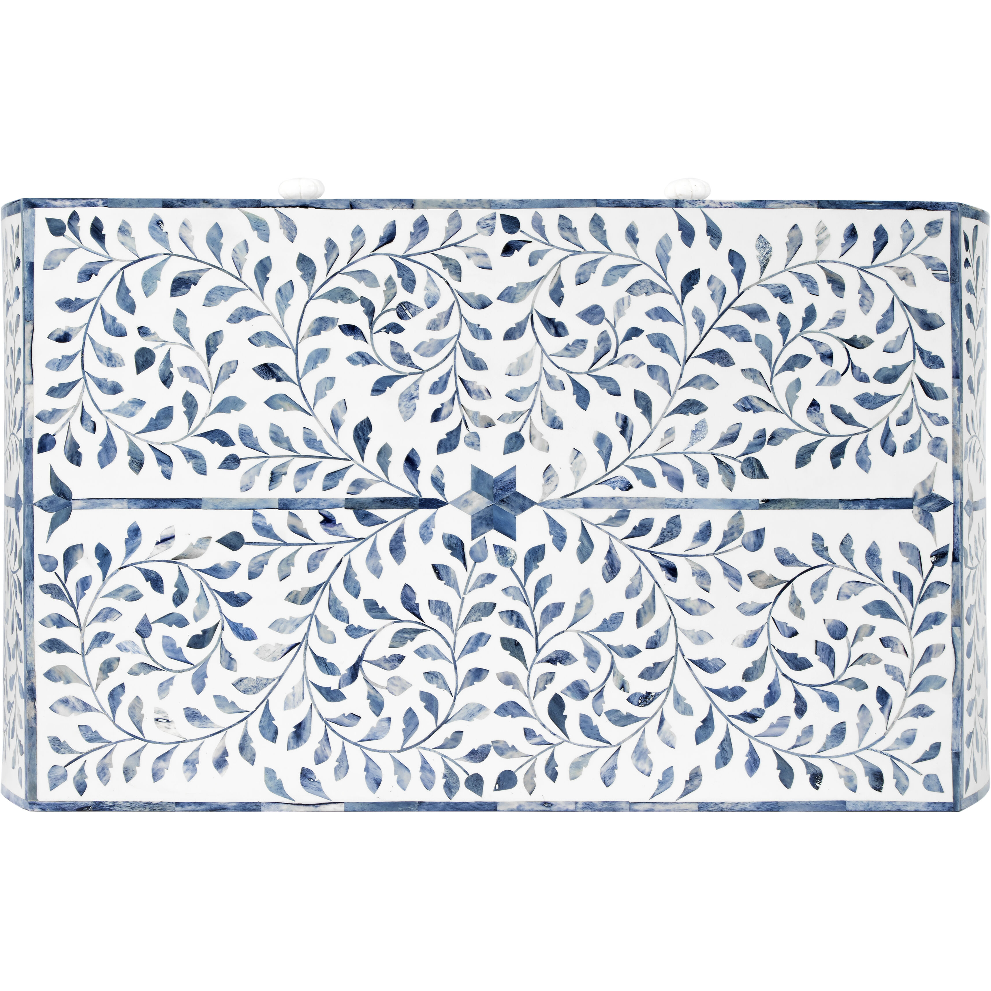 Trubadur and Bone Inlay 3 Drawer Chest in White and Blue