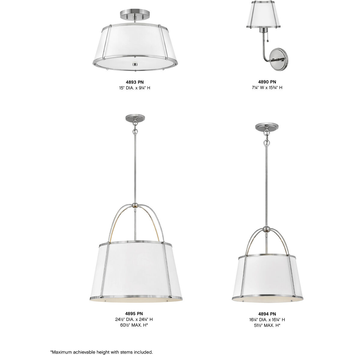 Clarke 1 Light 16.25 inch Polished Nickel with Matte White Indoor Chandelier Ceiling Light