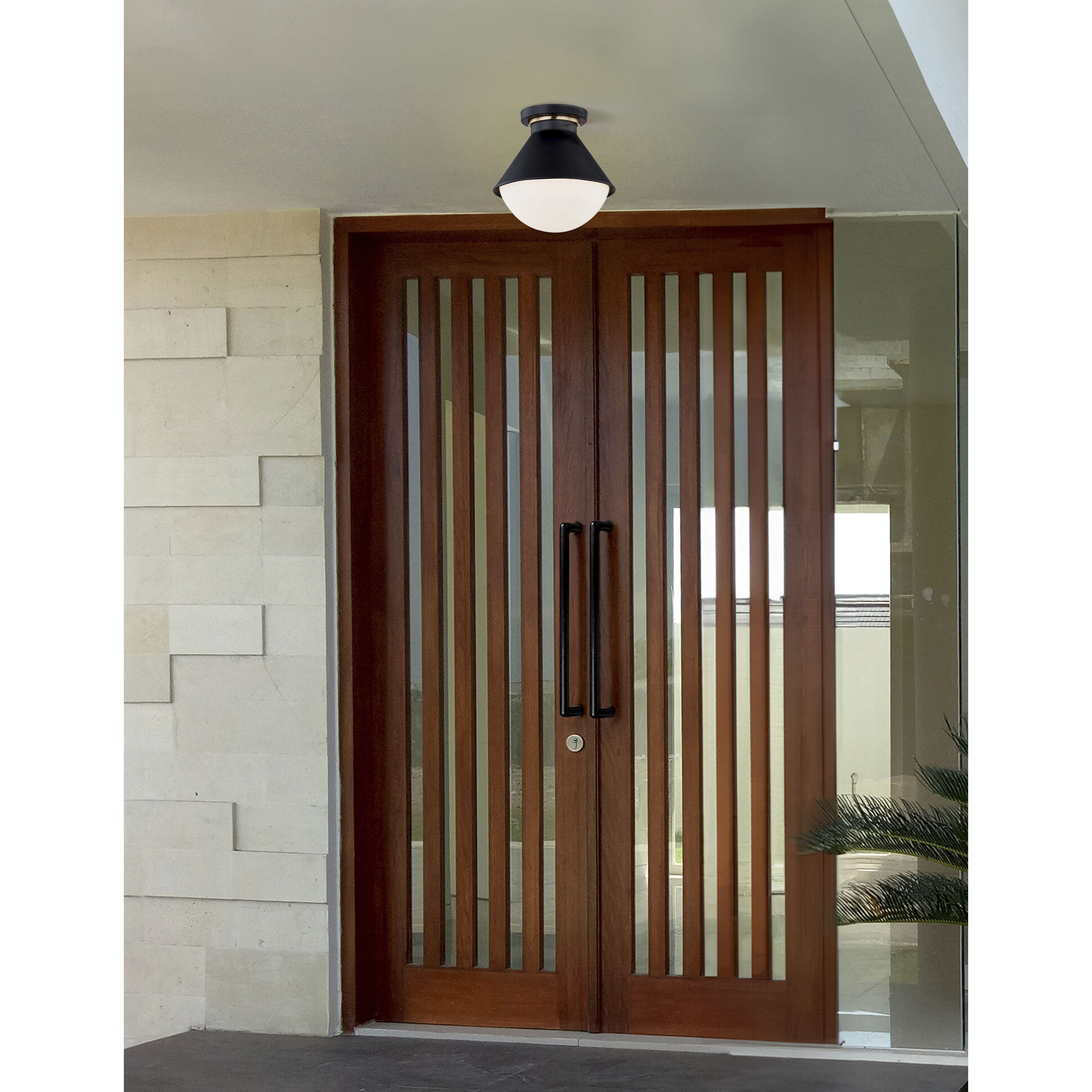 Fusion Collection 1 Light 10 inch Matte Black with Brass Ring Outdoor Semi-Flush, Ravelle Family