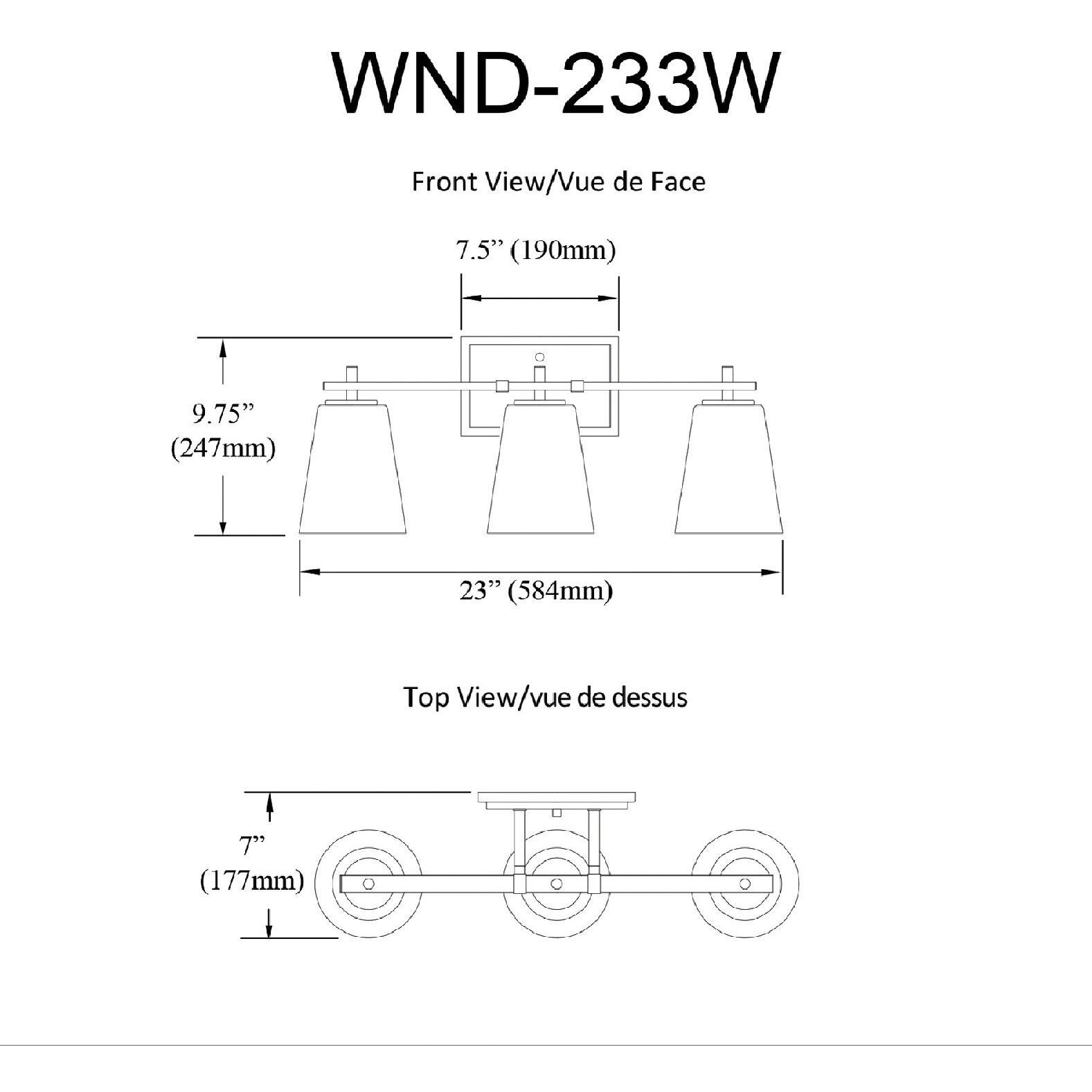 Wenda 3 Light 23 inch Matte Black Vanity Light Wall Light