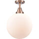 Beacon LED 12 inch Antique Copper Flush Mount Ceiling Light in Matte White Glass