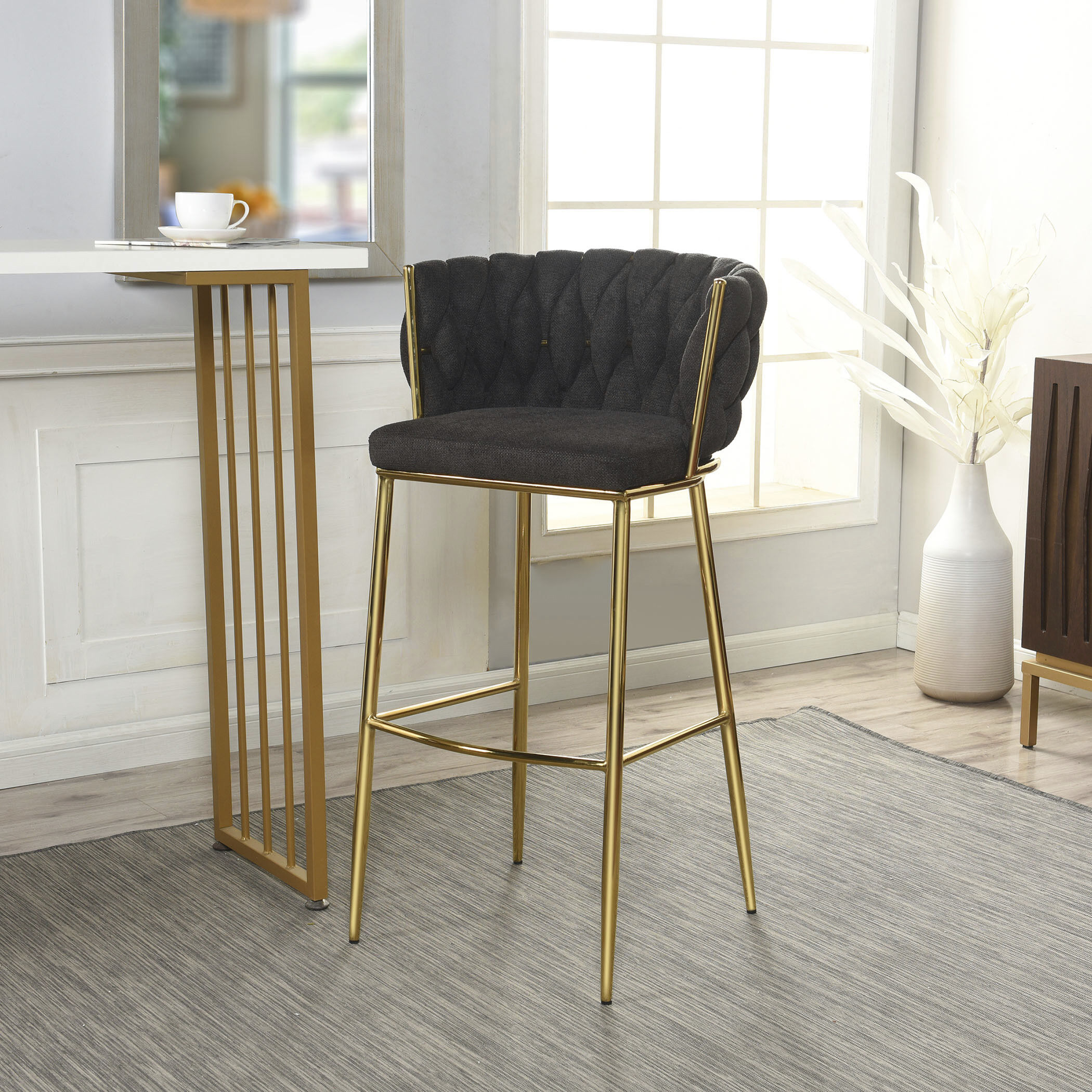 Woven Black and Polished Gold Chair