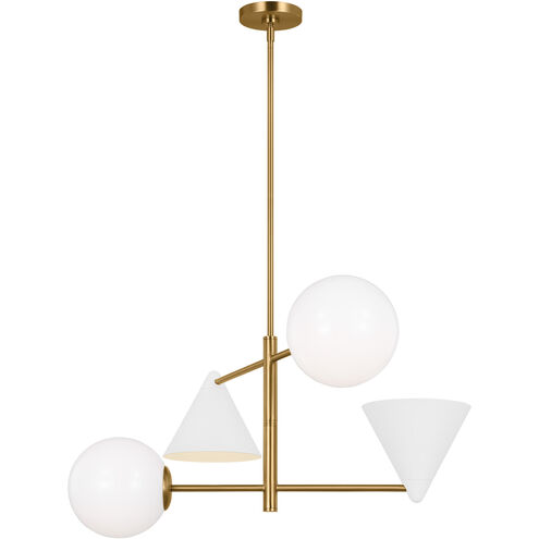 AERIN Cosmo 4 Light 28 inch Matte White and Burnished Brass Chandelier Ceiling Light in Matte White / Burnished Brass