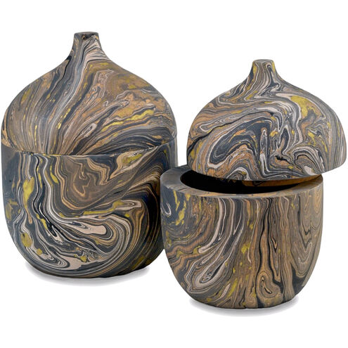 Brown Marbleized Black and Brown and White and Gold Boxes, Set of 2