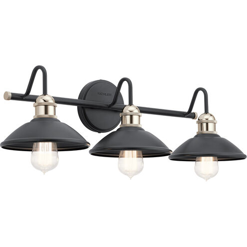 Clyde 3 Light 26 inch Black Wall Mt Bath 3 Arm Wall Light