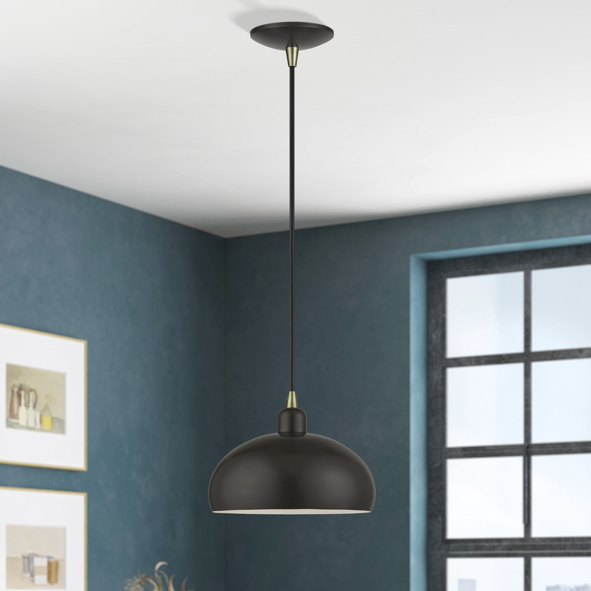 Domma 1 Light 10 inch English Bronze with Antique Brass Accents Pendant Ceiling Light