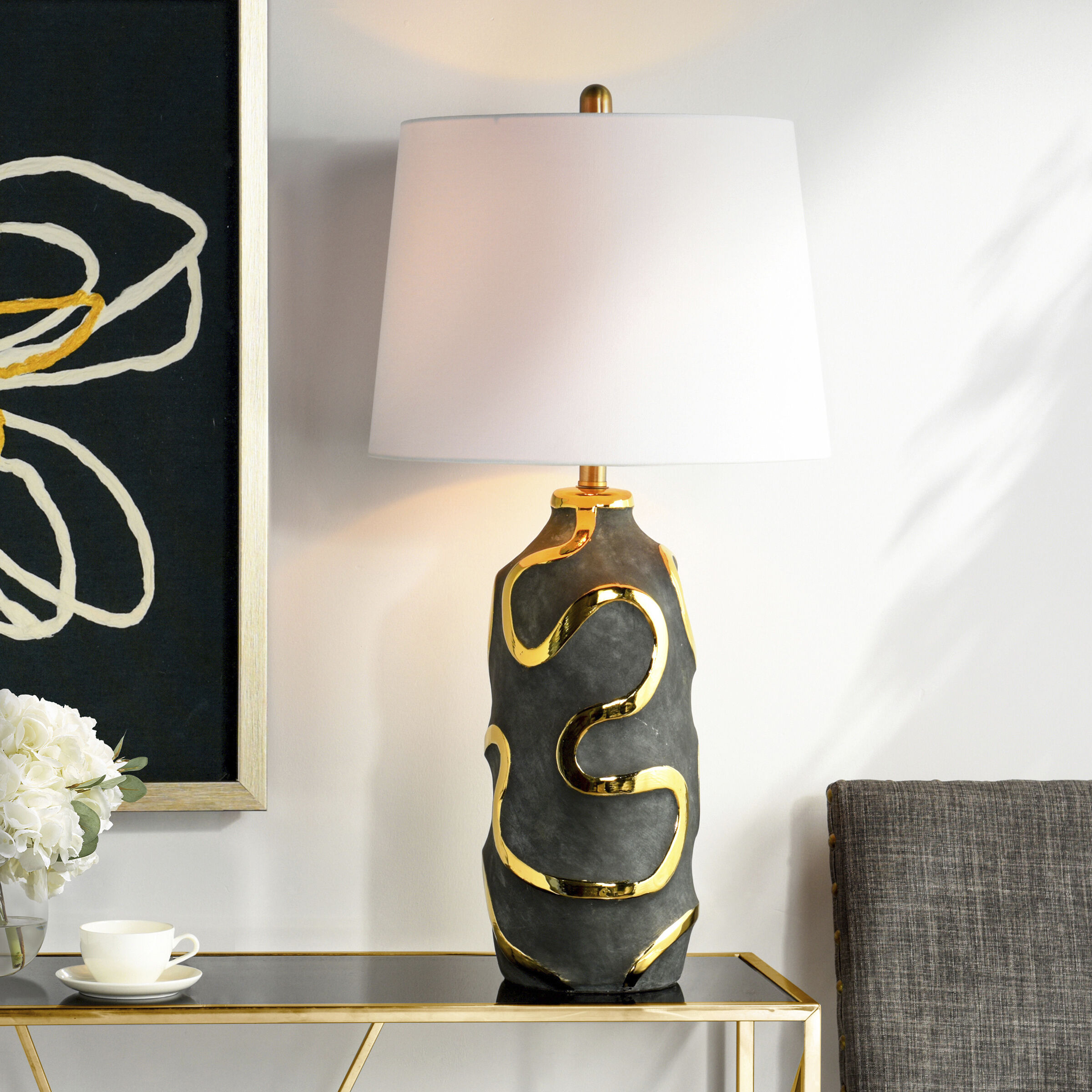 Izmir 32 inch 100 watt Izmir Gold and Gray and White Table Lamp Portable Light