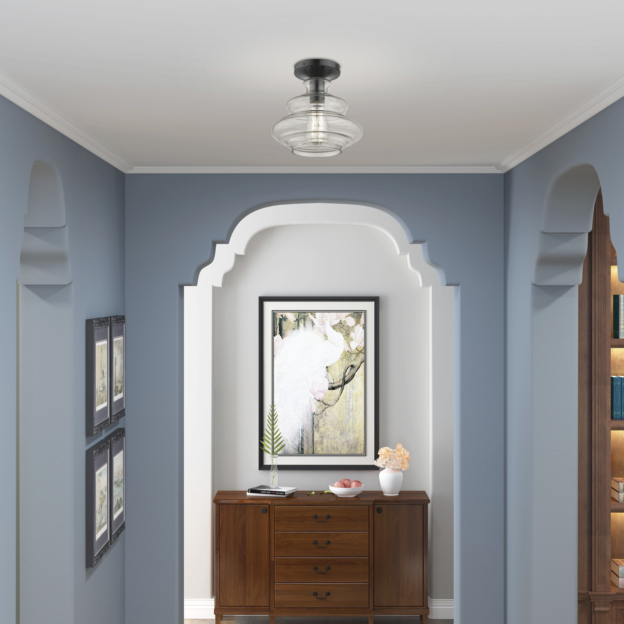 Everett 1 Light 9 inch Shiny Black with Chrome Finish Accents Semi-Flush Ceiling Light