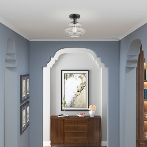 Everett 1 Light 9 inch Shiny Black with Chrome Finish Accents Semi-Flush Ceiling Light