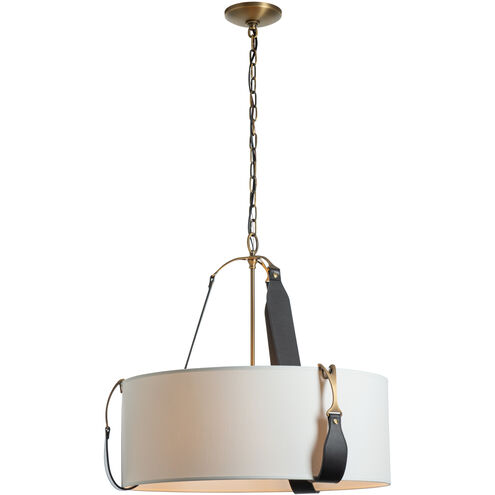 Saratoga 3 Light 26.2 inch Antique Brass Pendant Ceiling Light in Leather Black, Natural Anna, Small
