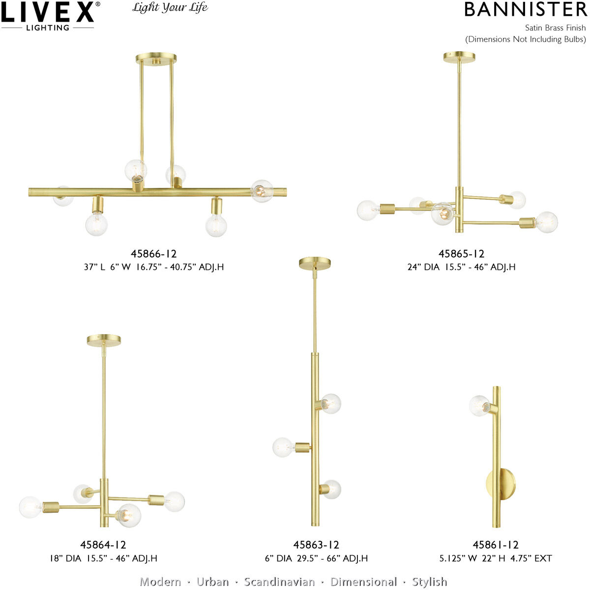 Bannister 3 Light 6 inch Satin Brass Pendant Ceiling Light