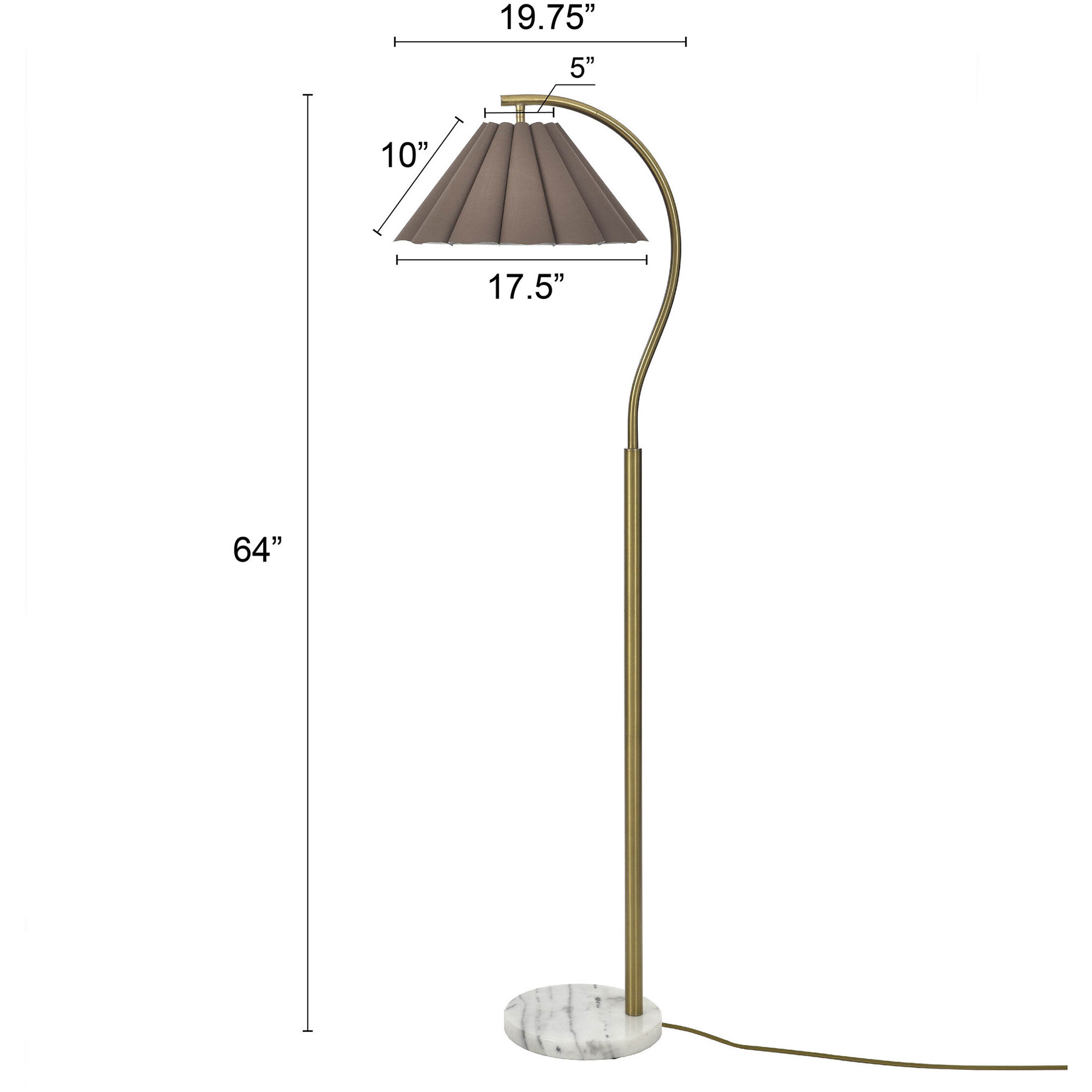 Vivienne 64 inch 100 watt White Marble and Polished Brass Floor Lamp Portable Light in Off-Brown Shade