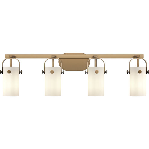 Pilaster II Cylinder 4 Light 34.88 inch Brushed Brass Bath Vanity Light Wall Light in Matte White Glass