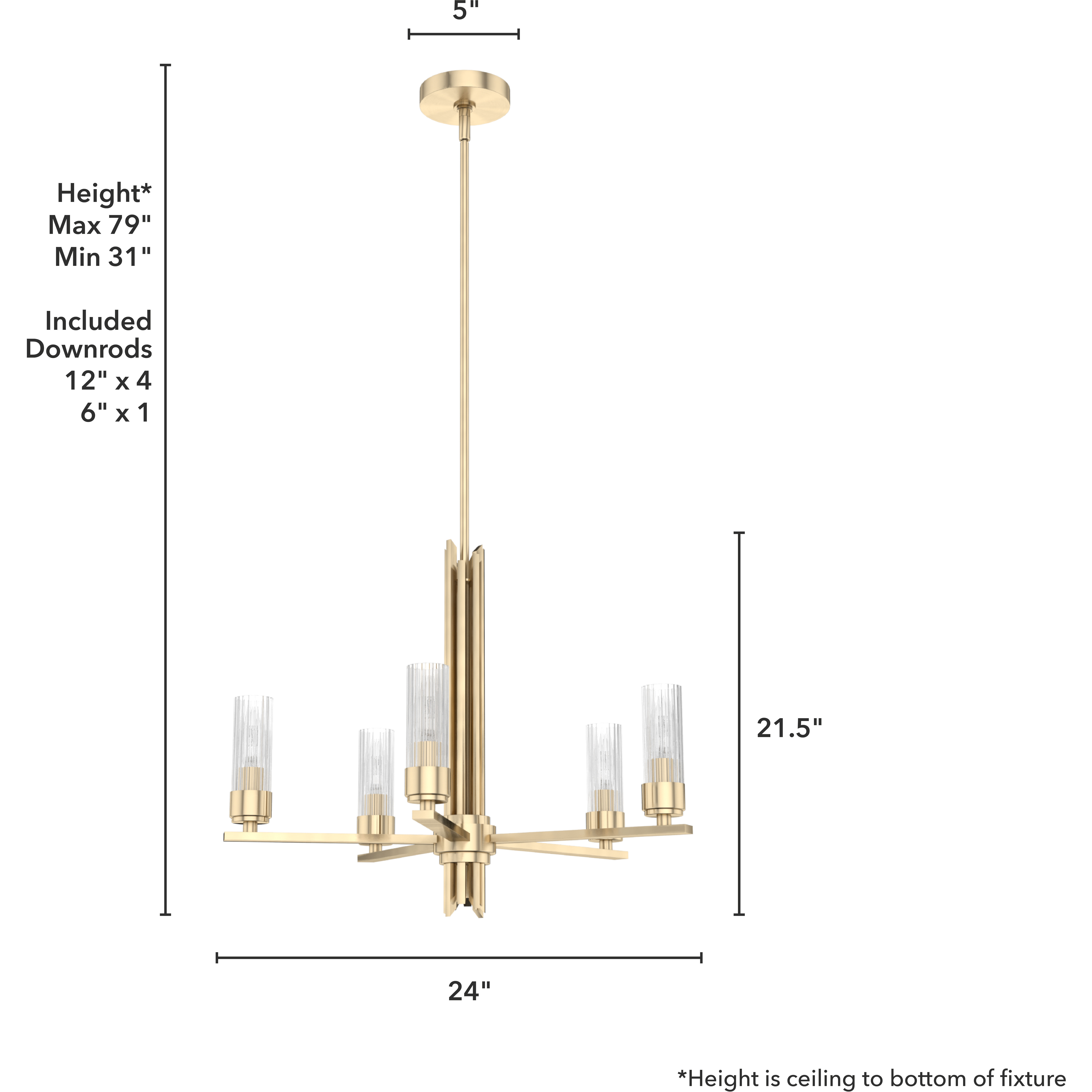 Gatz 5 Light 24 inch Alturas Gold Chandelier Ceiling Light