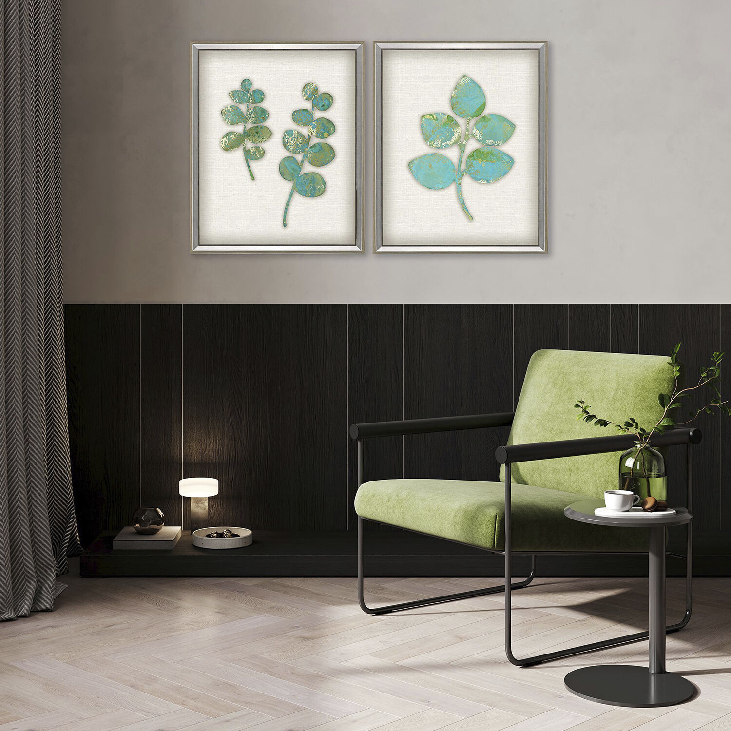 Botanical 22866 Green and Metallic Framed Art, The Studio