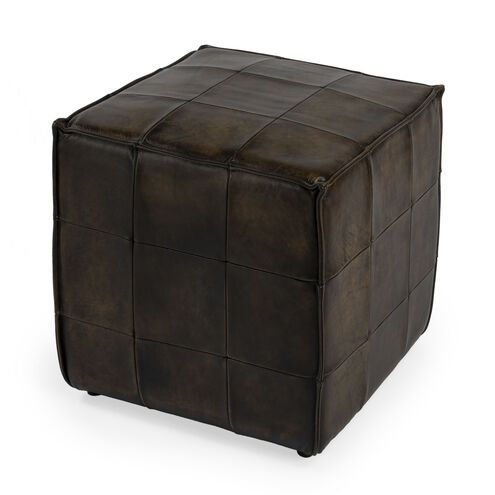 Leon Leather Cube Ottoman in Dark Brown