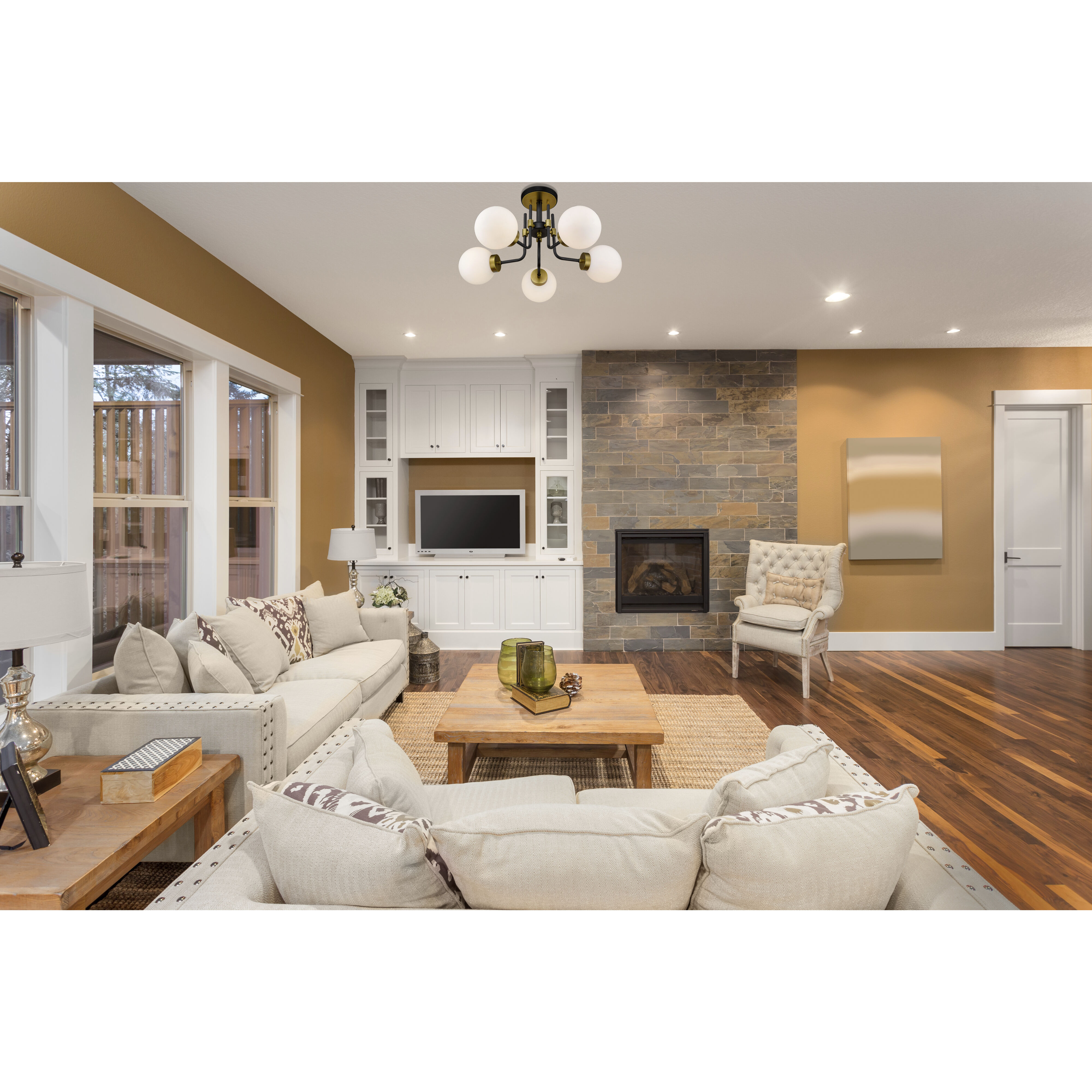 Parsons 5 Light 27 inch Matte Black and Olde Brass Semi Flush Mount Ceiling Light