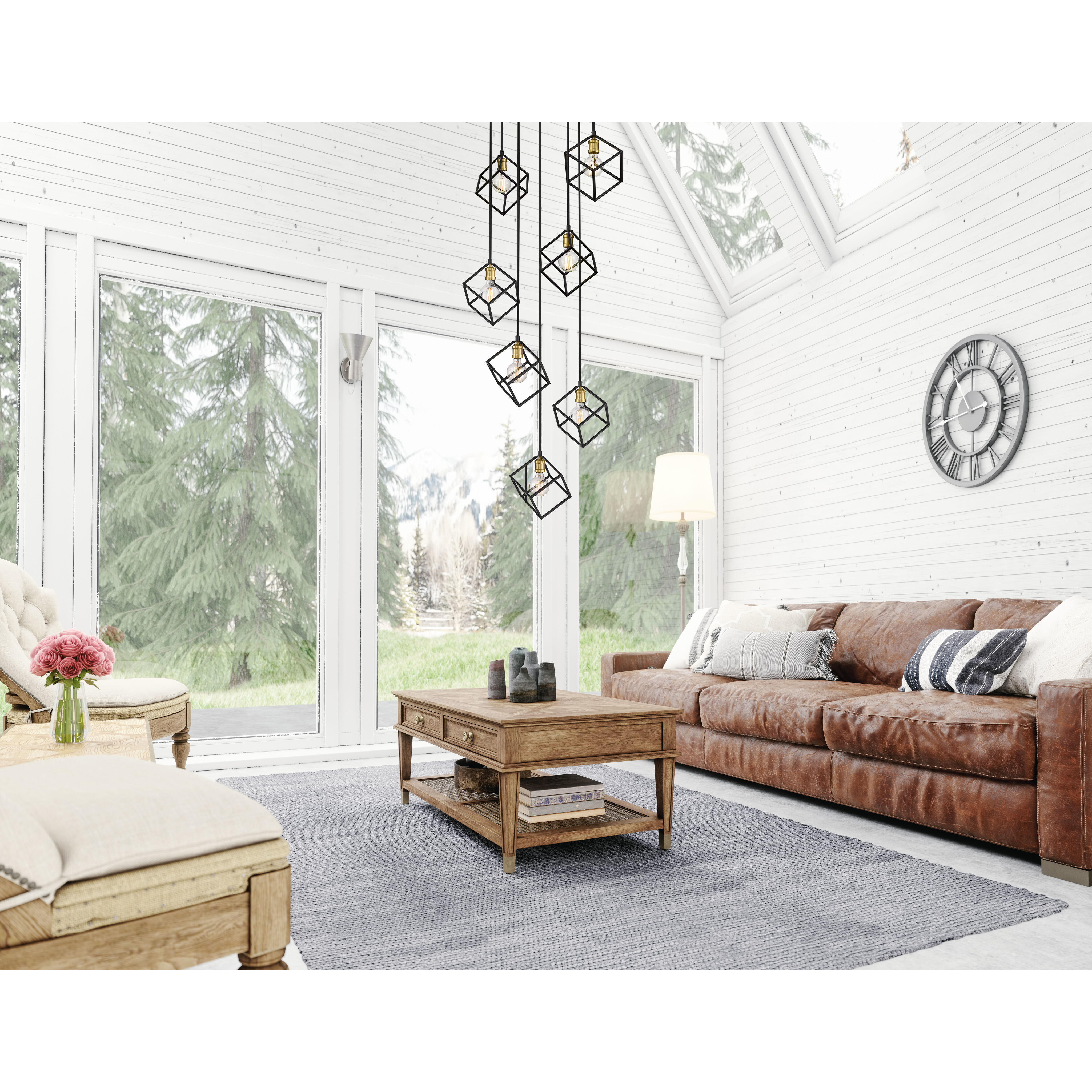 Vertical 7 Light 23.5 inch Bronze and Olde Brass Chandelier Ceiling Light