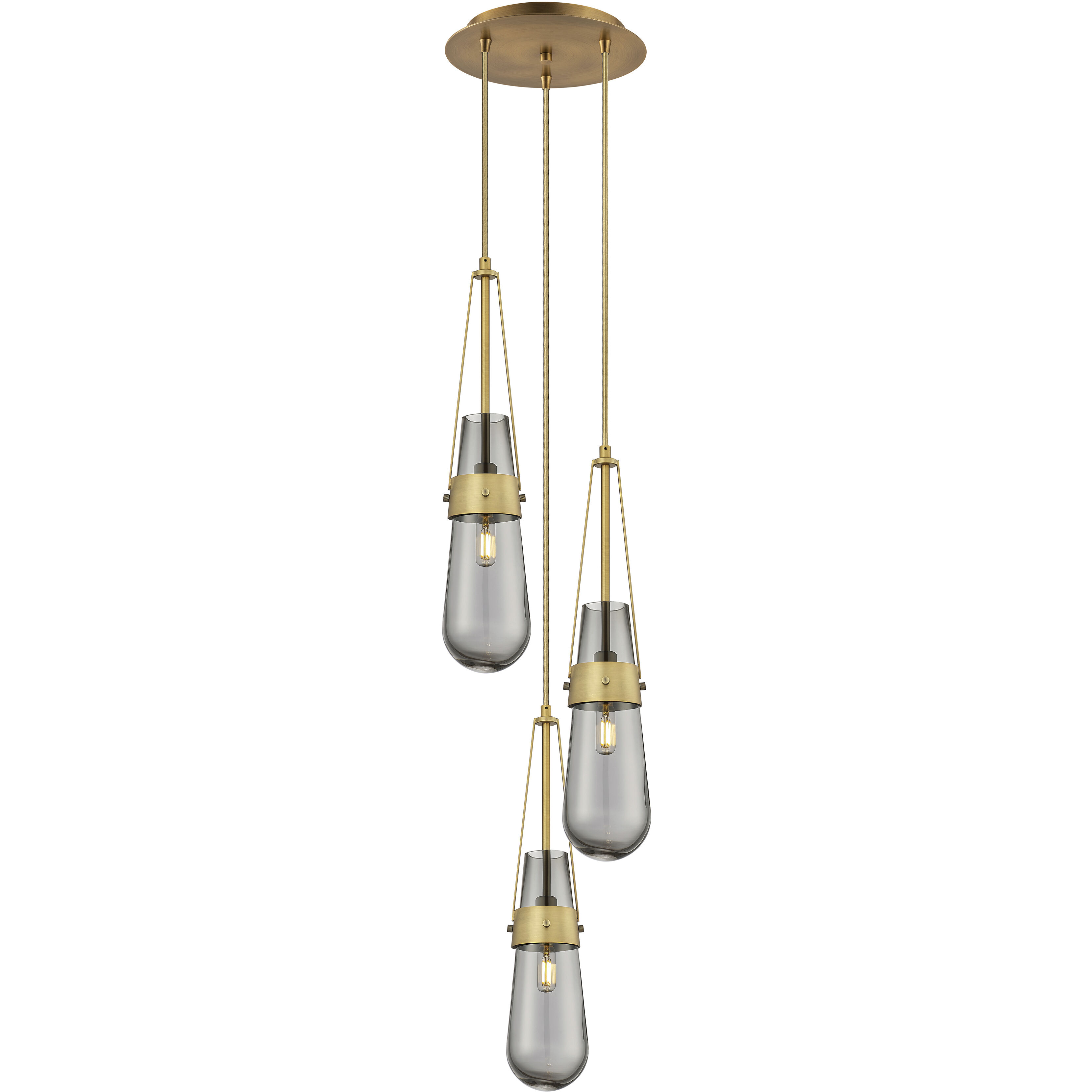 Milan 3 Light 11.88 inch Brushed Brass Multi Pendant Ceiling Light in Light Smoke Glass