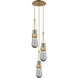 Milan 3 Light 11.88 inch Brushed Brass Multi Pendant Ceiling Light in Light Smoke Glass