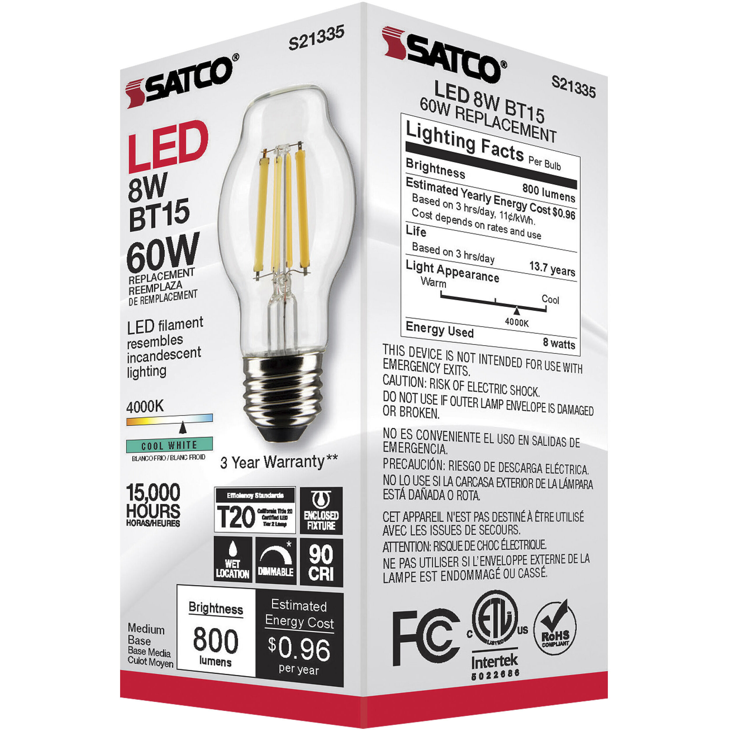 Lumos LED Medium Medium 8.00 watt 4000K LED Filament