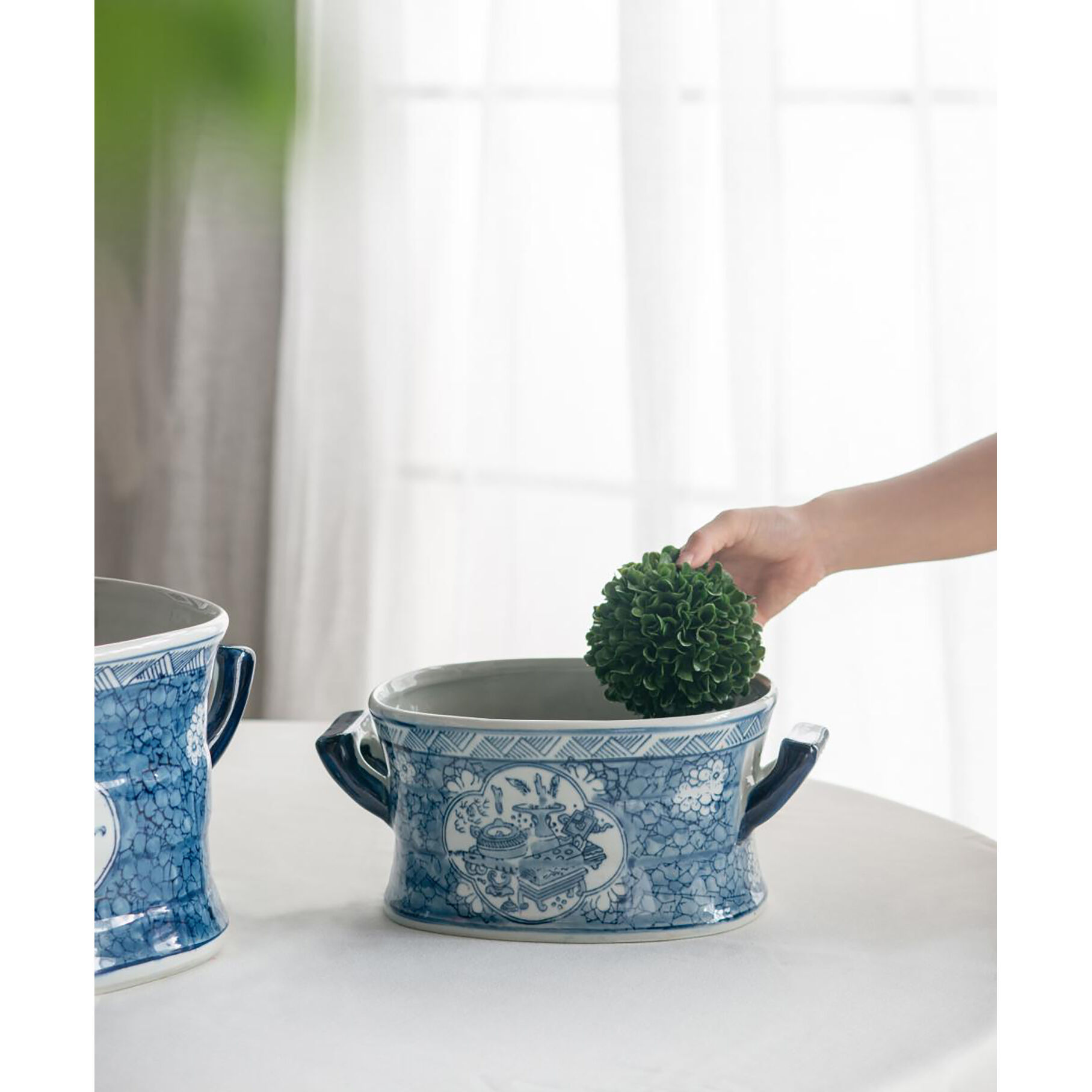Kelda Blue and White Planter, Set of 2