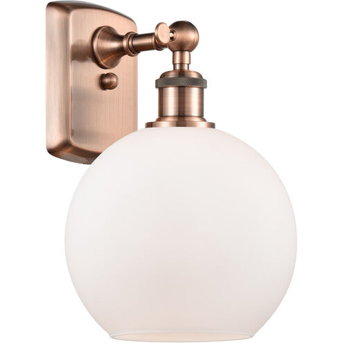 Ballston Athens 1 Light 8 inch Antique Copper Sconce Wall Light in Matte White Glass, Ballston