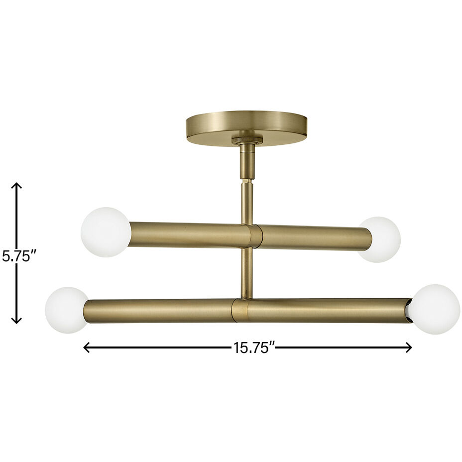 Millie LED 15.75 inch Lacquered Brass Pendant Ceiling Light, Semi-Flush Mount