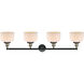 Franklin Restoration Large Bell 4 Light 44 inch Black Antique Brass Bath Vanity Light Wall Light in Matte White Glass, Franklin Restoration