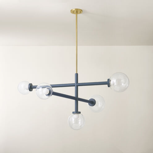 Sia 5 Light 43.25 inch Aged Brass/Slate Blue Chandelier Ceiling Light