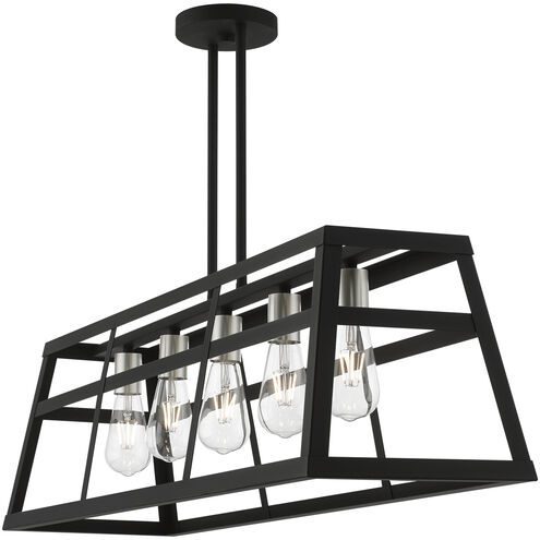 Schofield 5 Light 40 inch Black with Brushed Nickel Accents Linear Chandelier Ceiling Light