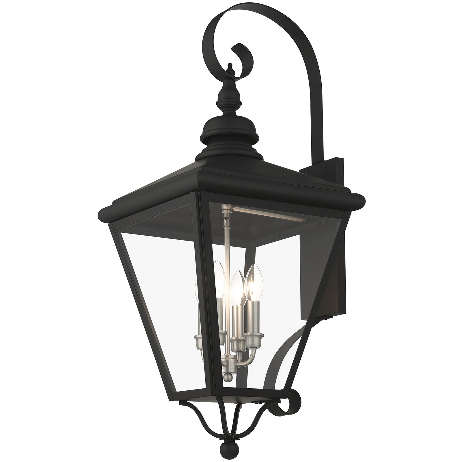 Adams 4 Light 14.25 inch Black with Brushed Nickel Finish Cluster Outdoor Extra Large Wall Lantern Wall Light