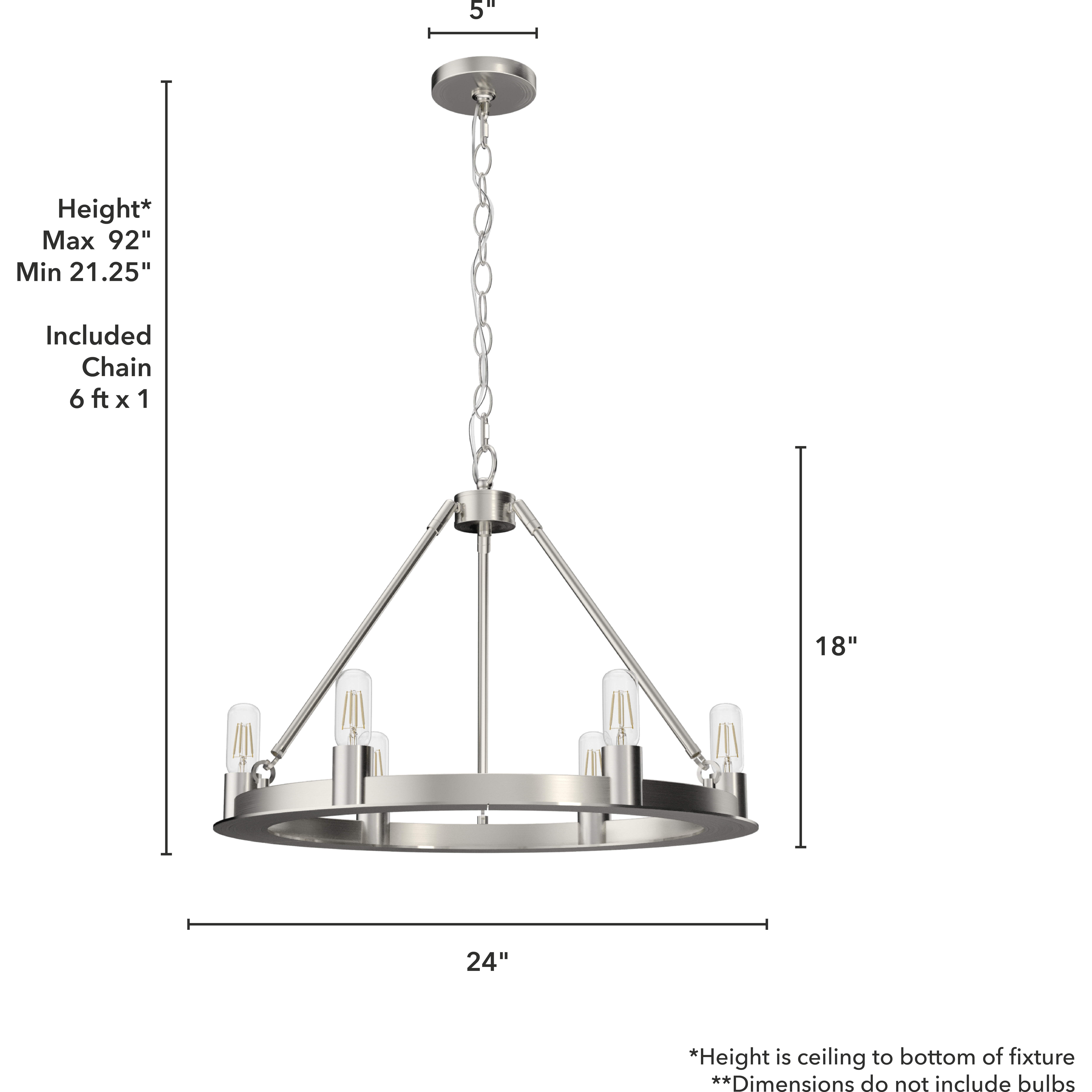 Saddlewood 6 Light 24 inch Brushed Nickel Chandelier Ceiling Light