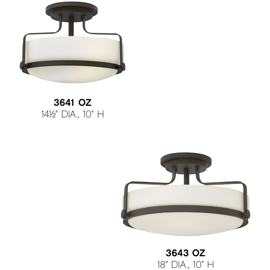 Harper 3 Light 18 inch Oil Rubbed Bronze Indoor Semi-Flush Mount Ceiling Light in White