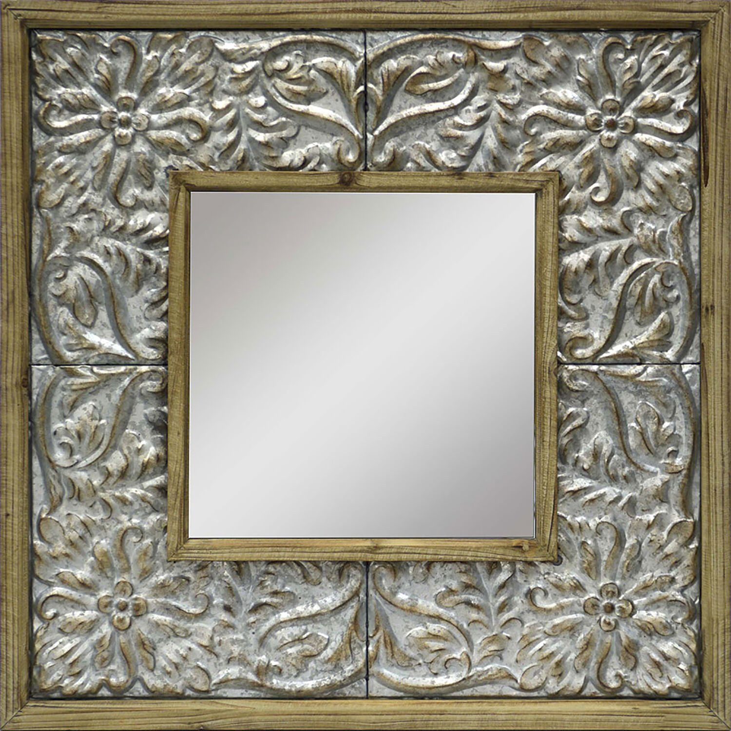 Mirror Collection 39 X 39 inch Neutral and Metallic and Brown Wall Mirror, Global Goods