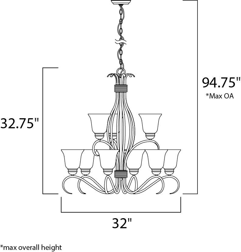Basix 9 Light 32 inch Satin Nickel Multi-Tier Chandelier Ceiling Light