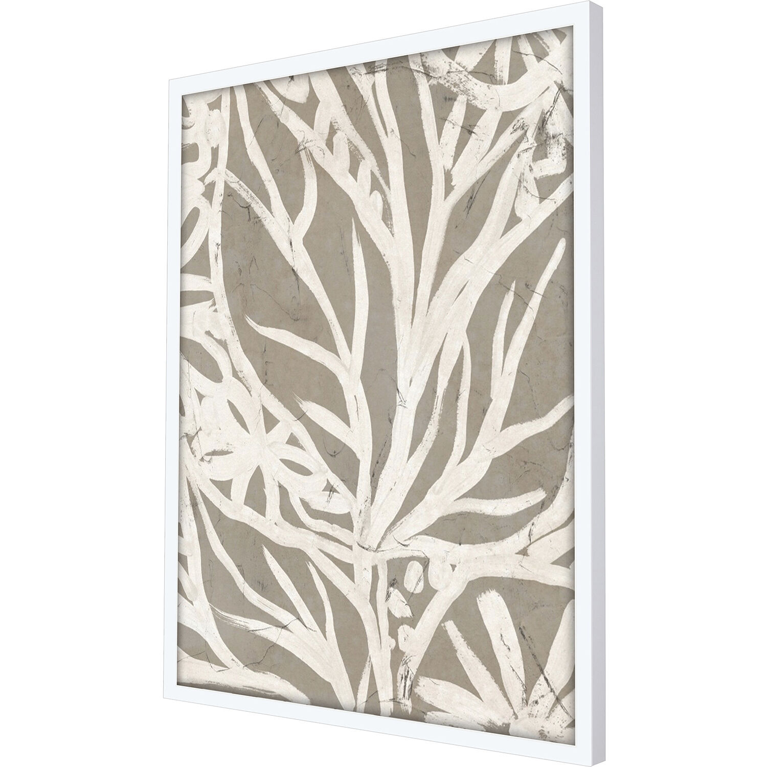 Mudcloth Foliage Beige and Brown and Neutral and White Framed Art