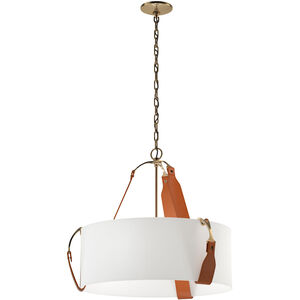 Saratoga 3 Light 26.2 inch Antique Brass Pendant Ceiling Light in Leather Chestnut, Natural Anna, Small