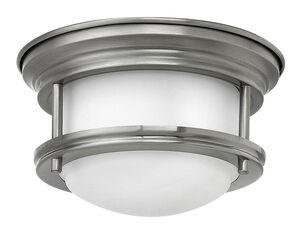 Hadley LED 8 inch Antique Nickel Foyer Flush Mount Ceiling Light in Damp Rated, Etched Opal Glass
