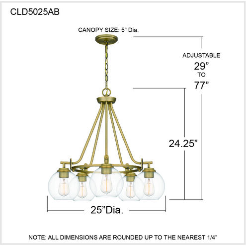 Celadon 5 Light 25 inch Aged Brass Chandelier Ceiling Light