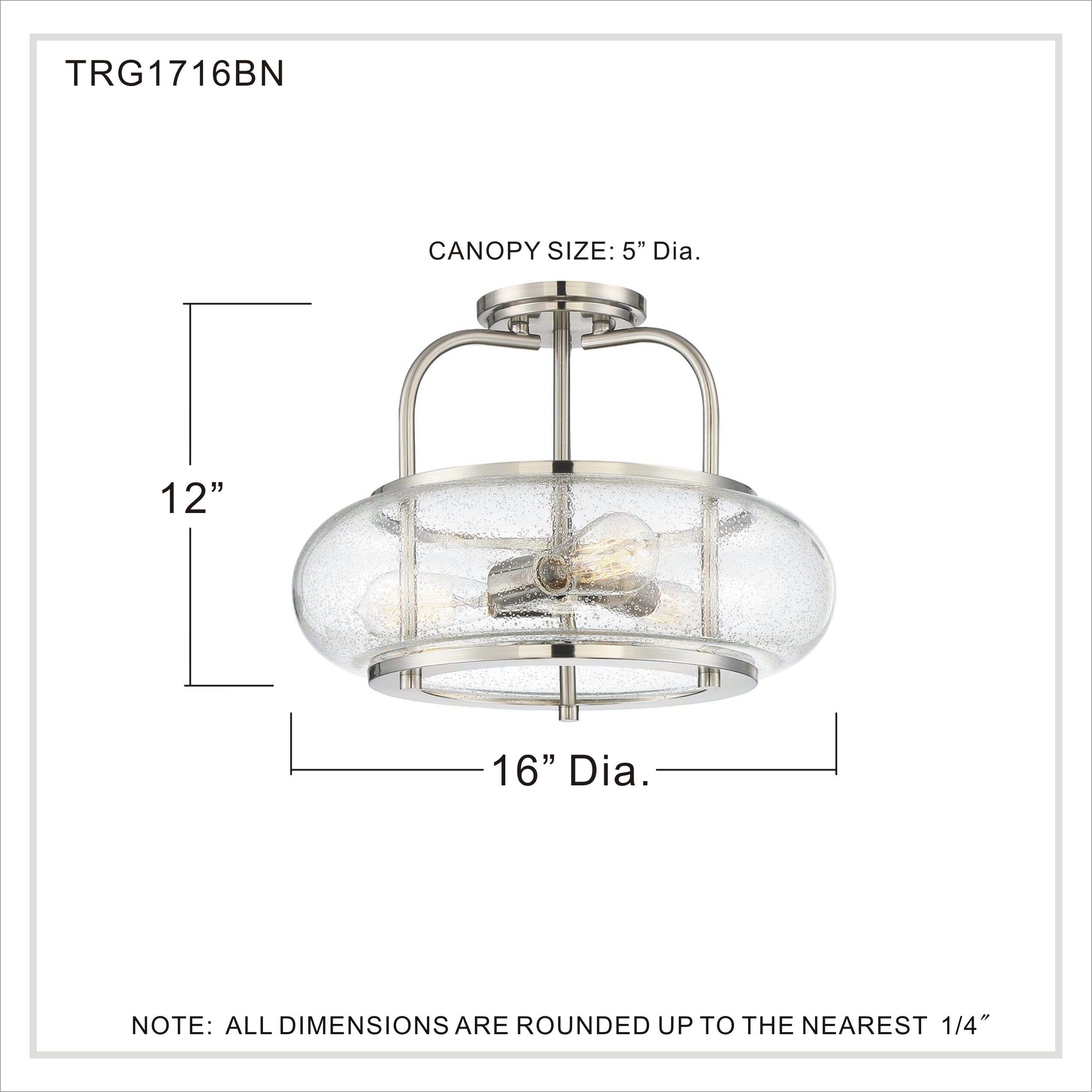 Trilogy 3 Light 16 inch Brushed Nickel Semi-Flush Mount Ceiling Light