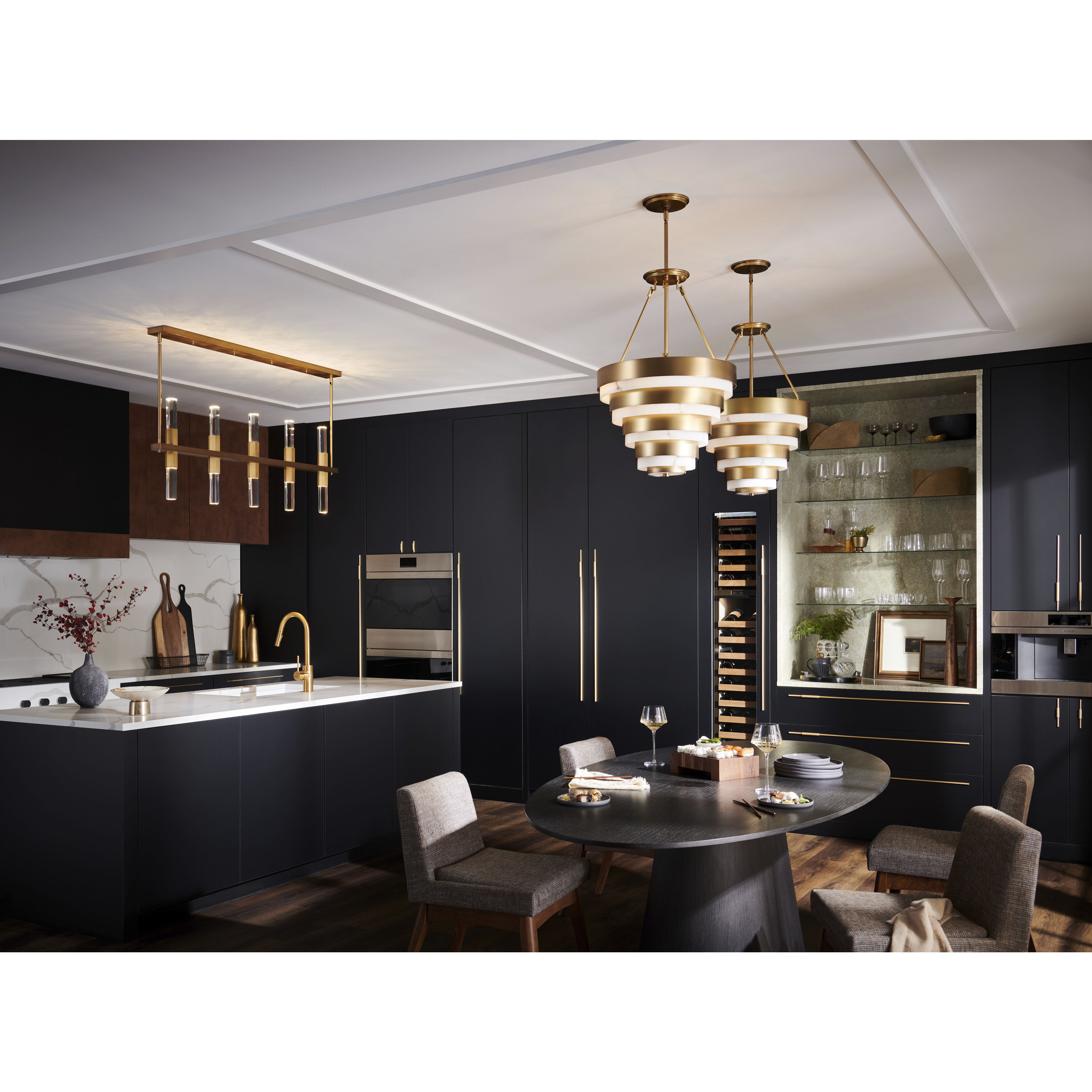 Cecily LED 54 inch Heritage Brass Chandelier Ceiling Light, Linear & Oval