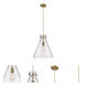 Newton Cone 1 Light 14 inch Brushed Brass Pendant Ceiling Light in Seedy Glass